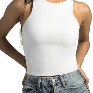 XS High Neck Tank Tops Body Contour Sleeveless Crop Double Lined Yoga Shirts